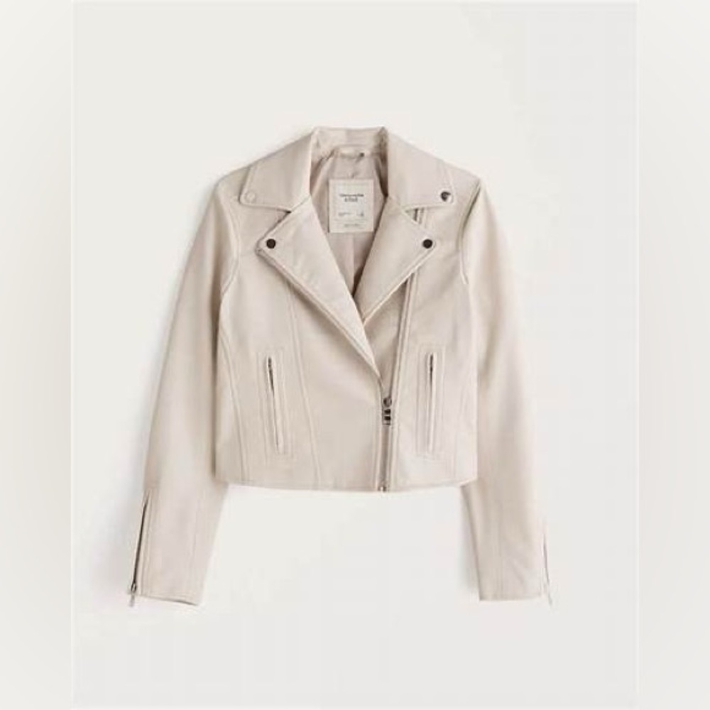 Abercrombie and Fitch vegan leather moto jacket - Cream